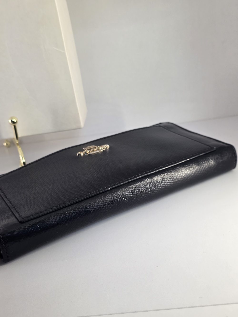 COACH Black Leather Zip-Around Wallet W/ Gold Hardware - Picture 7 of 14